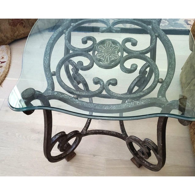 Mediterranean Vintage Grand Scale 52" Round Thomasville Forged Iron Coffee Table and Matching Two Side Tables Set For Sale - Image 3 of 7