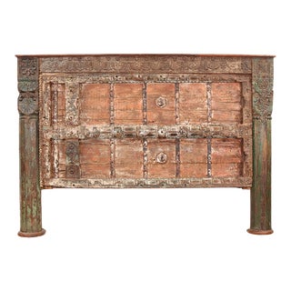 Vintage King Headboard Made From Antique Indian Painted Door For Sale