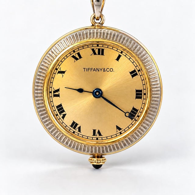 Mid 20th Century Tiffany & Co. Vintage 18k Gold Floral Engraved Diamond and Enamel Pocket Watch For Sale - Image 5 of 7