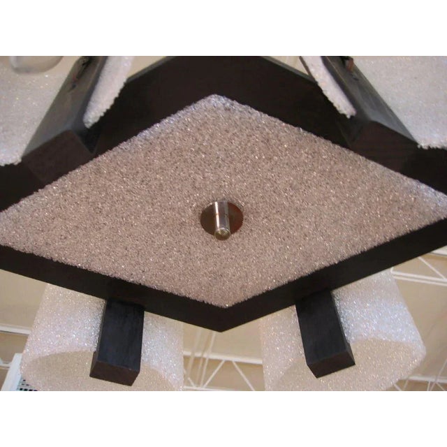 Mid-Century Modern Chandelier With Crushed Acrylic Shades, Black Wood and Aluminum 1950's For Sale - Image 4 of 7