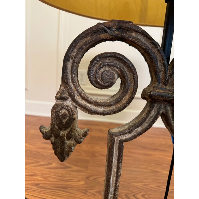 Vintage Old World Wrought Iron Architectural Element Table W/Custom Shade Lamps, a Pair For Sale In Houston - Image 6 of 12