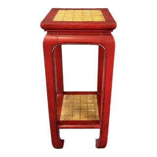 Late 20th Century Asian-Inspired Red Plant Stand With Rush Top For Sale