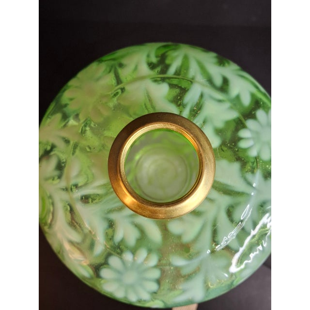 Vintage-Style Green Floral Glass Table Lamp With Frosted Female Head Pedestal Base For Sale - Image 11 of 13