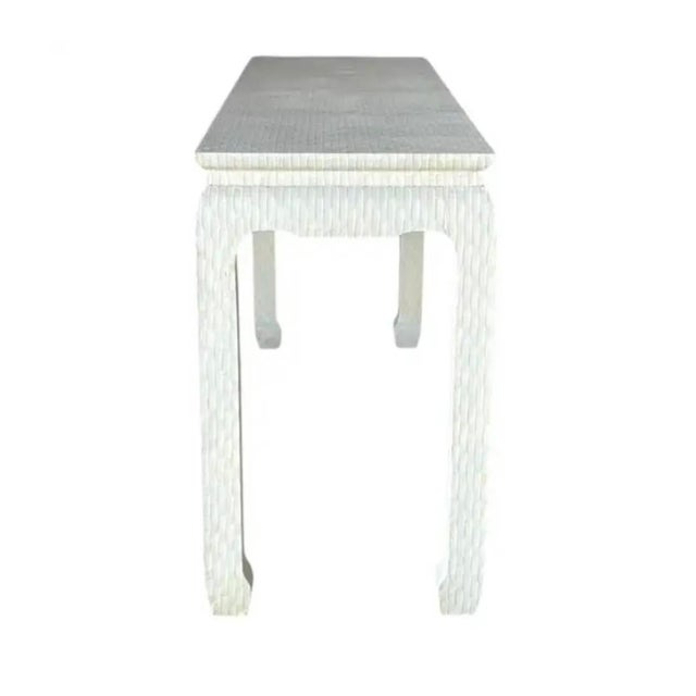 Mid 20th Century Baker Furniture Company Chinese Style Raffia Veneered Console Sofa Table For Sale - Image 5 of 10