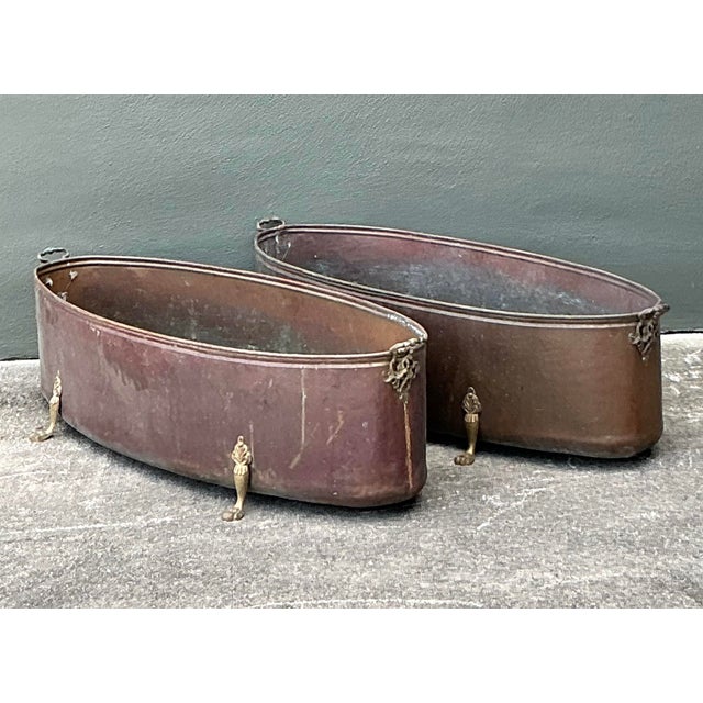 French Country Vintage Regency Monumental Copper Jardiniere - A Pair For Sale - Image 3 of 12
