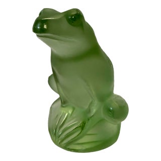 Lalique France Crystal Frog Lime Green Signed Figurine Paperweight Rainette For Sale