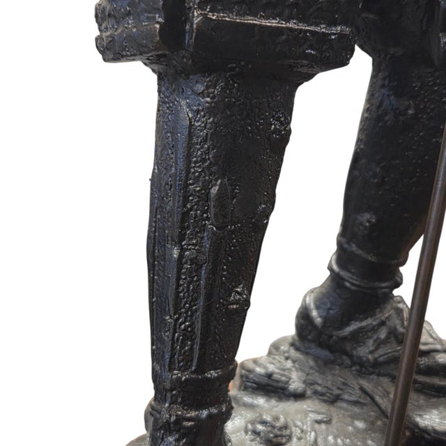Japanese Samurai Bronze Tone Warrior Sculpture on Custom Wood Base 18" For Sale - Image 12 of 15