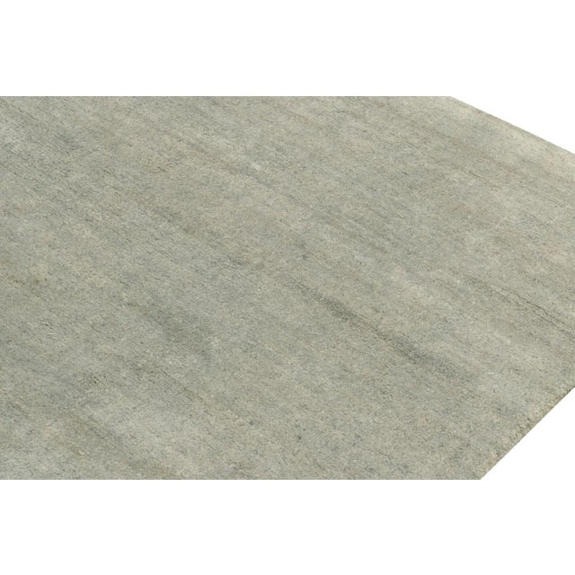 2010s Rug & Kilim’s Contemporary Textural Tug in Gray and Blue Striae Simple Solid For Sale - Image 5 of 7