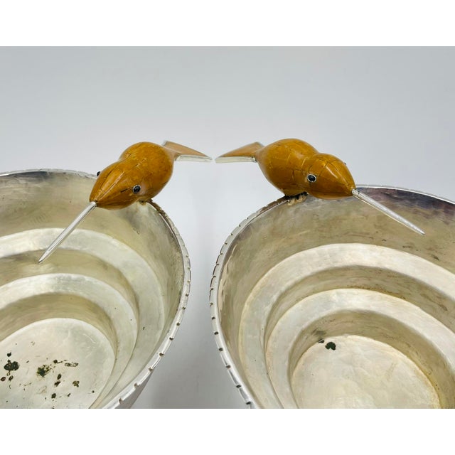 1980s Pair of Emilia Castillo Silver-Plated Vases With Jasper Hummingbirds, Mexican For Sale - Image 11 of 18