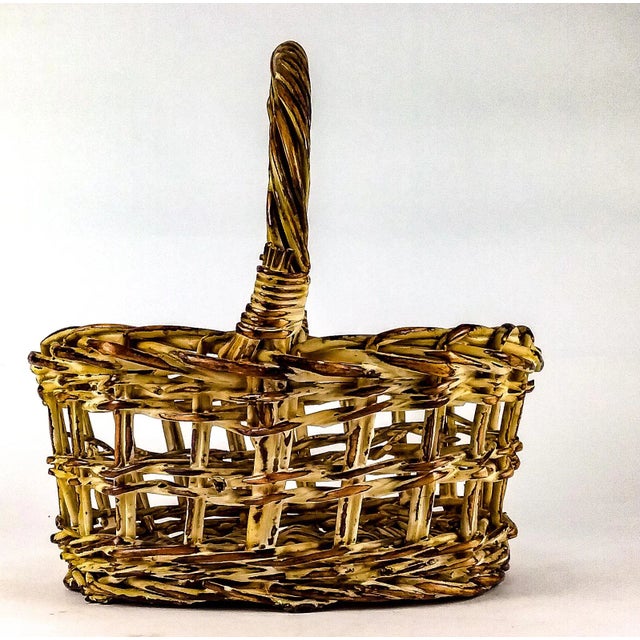 Vintage Tortoise Shell Designed Wicker Basket For Sale - Image 4 of 12