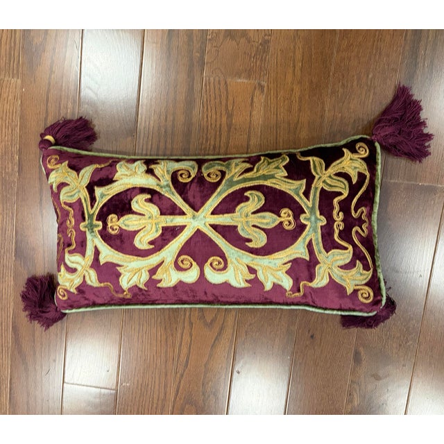 Luxury Custom Set of 3 Embroidered Silk Velvet Cushions For Sale - Image 4 of 11