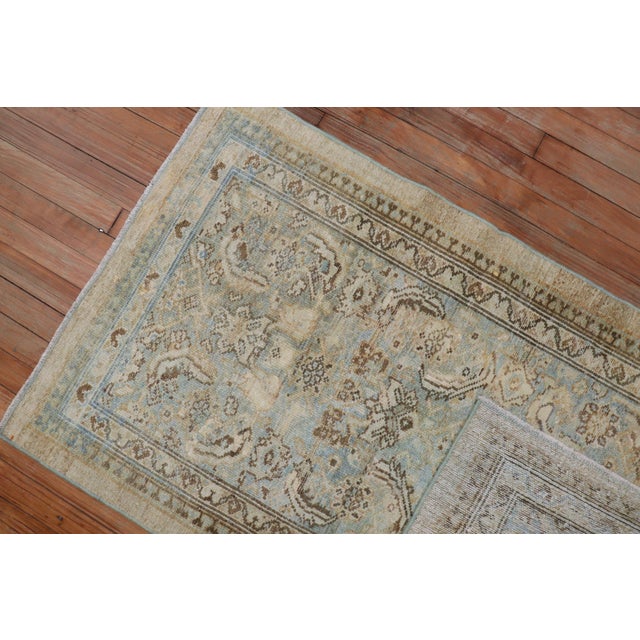 Antique Zabihi Collection Camel Powder Blue Persian Serab Small Rug - 2'7" x 4'1" For Sale In New York - Image 6 of 7
