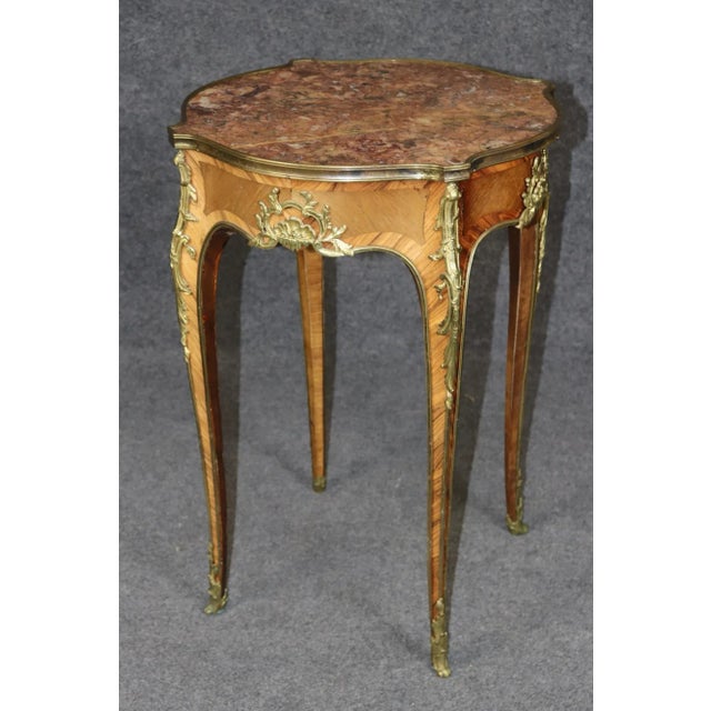 Wood Marble Top Bronze Mounted French Linke Style Louis XV Style Occasional Table For Sale - Image 7 of 10