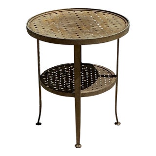 Vintage Regency Punch Cut Metal Side Table For Sale