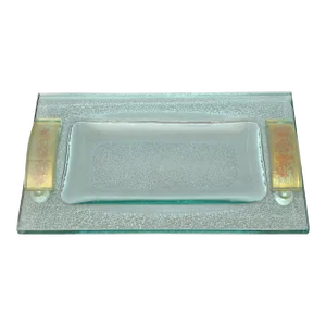 Fontana Arte Glass Beveled & Gold Infused Rectangle Footed Serving Tray Italy