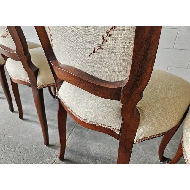 Antique Victorian Walnut Dining Chairs. Set of 6. Hand Carved Walnut in Louis XV Style For Sale - Image 14 of 15