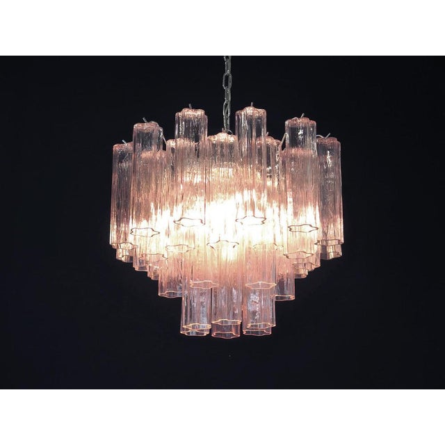 1970s Italian Pink Glass Tube Chandeliers, 1970s, Set of 2 For Sale - Image 5 of 16