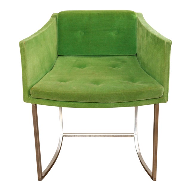 Mid Century Modern Chrome & Green Velvet Armchair Chairish