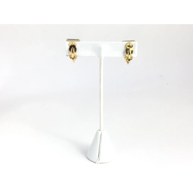 Metal Costume Aquamarine & Crystal Gold Plated Clip Earrings For Sale - Image 7 of 9