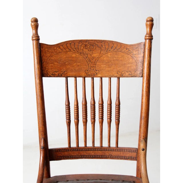 Antique Pressed Back Chair With Leather Seat For Sale - Image 9 of 11
