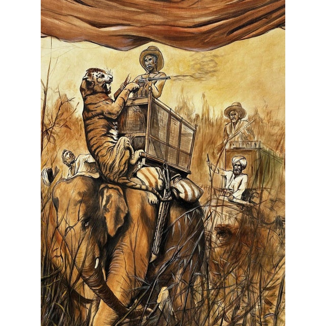 1930s S. Mas, Scene with Tiger Attack, 20th Century, Painting For Sale - Image 5 of 7