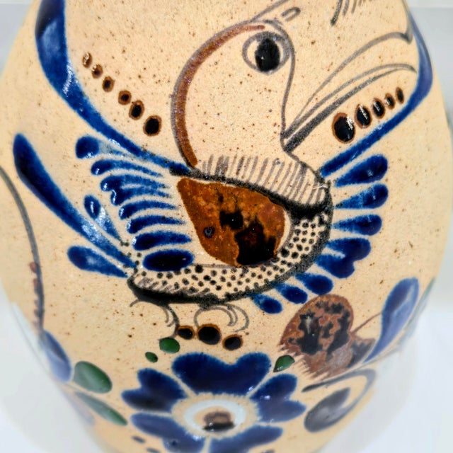 Mexican Vintage Mexican Tonalá Style Sandstone Bird Pottery Vase – Hand Painted Folk Art For Sale - Image 3 of 9