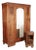 1920s Art Deco Carved Floral Armoire French Cherrywood With Mirror & Matching Marble-Topped Nightstand - Set of 2 For Sale