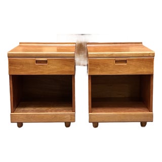 Pair of Vintage Teak Nightstands With Open Cabinet Space and Single Drawer c.1970 For Sale