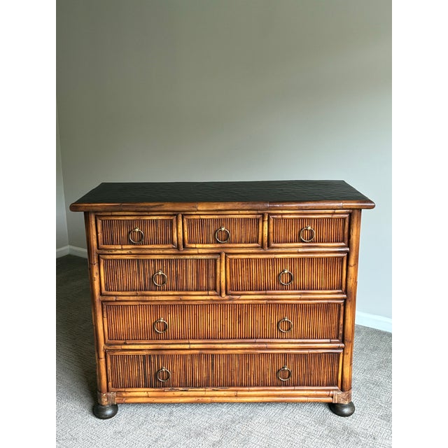 Late 20th Century Late 20th Century Baker Rattan 7 Drawer Bachelor Chest of Drawers For Sale - Image 5 of 10