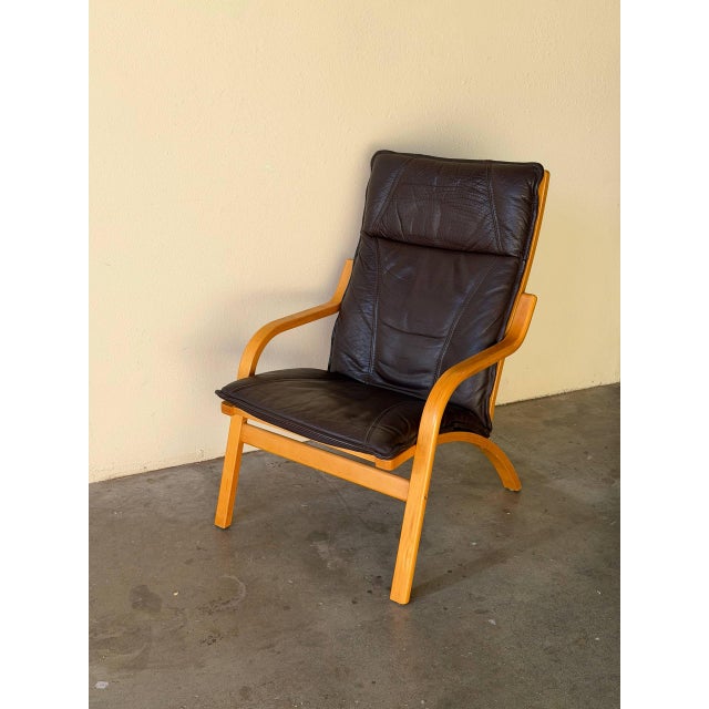 1960s Vintage Danish Stouby Leather Lounge Chair Bentwood Frame Scandinavian Mid Century Armchair 1960s For Sale - Image 5 of 10