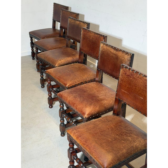 Antique Oak Dining Chairs with Sheepskin Upholstery, Set of 6 For Sale - Image 5 of 7