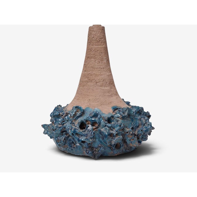 1979 Mid-Century Modern Hanne Stentøj, Large Brutalist Table Lamp, Blue Stoneware For Sale In New York - Image 6 of 12