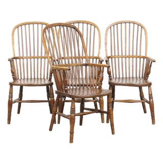 English Windsor Stickback Chairs in Elm, Set of 4 For Sale