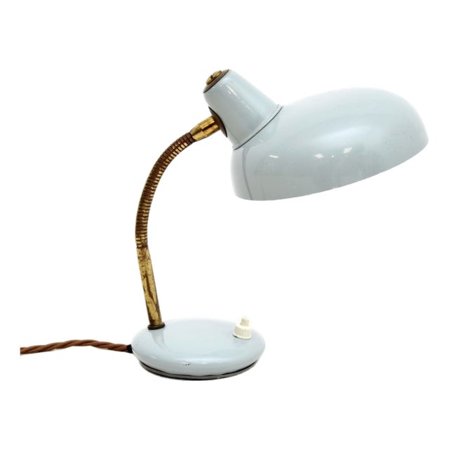 Vintage French Enamelled Tole and Brass Desk Lamp, 1960s For Sale