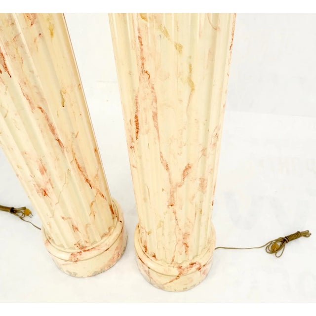 Pair of Mid-Century Modern Faux Decorated Columns Lighted Pedestals Floor Lamps For Sale - Image 11 of 13