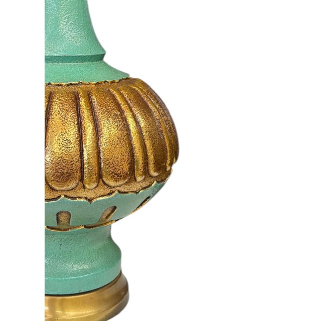 Fortune Lamp Co. 1960s Table Lamps in Turquoise and Gilt by Fortune Lamp Company - A Pair For Sale - Image 4 of 8