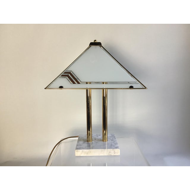 Gold Vintage Table Lamp in Marble Brass and Glass, 1980s For Sale - Image 8 of 8