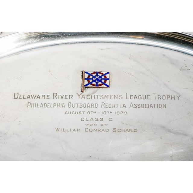 1910s Amazing Large Antique Silverplate Regatta Trophy Presentation Tray Nautical Home Decor For Sale - Image 5 of 13