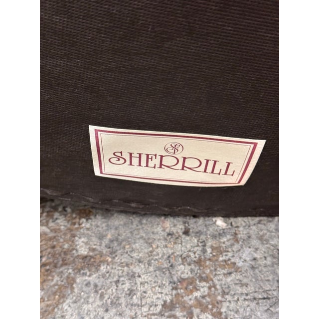 Sherrill Furniture Round Tufted Skirted Ottoman + Casters For Sale - Image 9 of 12