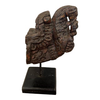 Original 1800s Hand Carved Horse Corbel on Display Stand For Sale