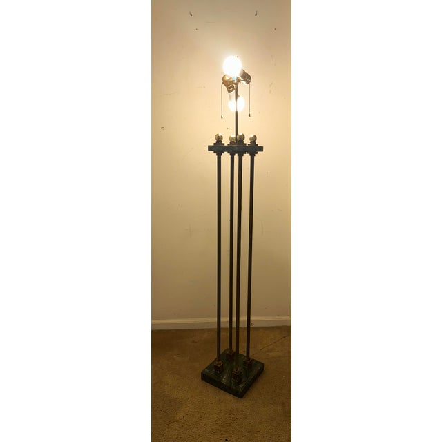 Hollywood Regency Mid 20th Century Hollywood Regency 4-Column Brass & Green Marble Floor Lamp For Sale - Image 3 of 10
