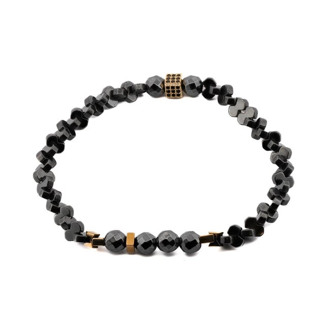 Black Positive Vibration Hematite Stone Men's Bracelet For Sale - Image 8 of 8