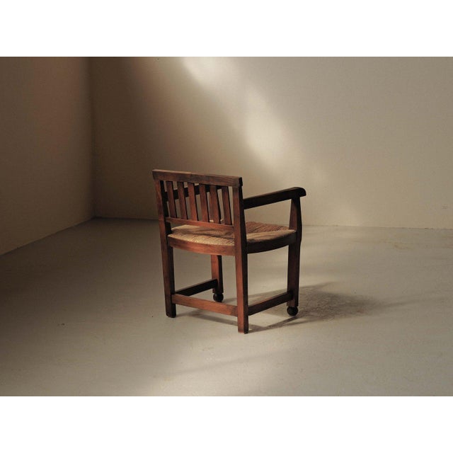 Brutalist Oak and Straw Armchair, France, 1950 For Sale - Image 11 of 18