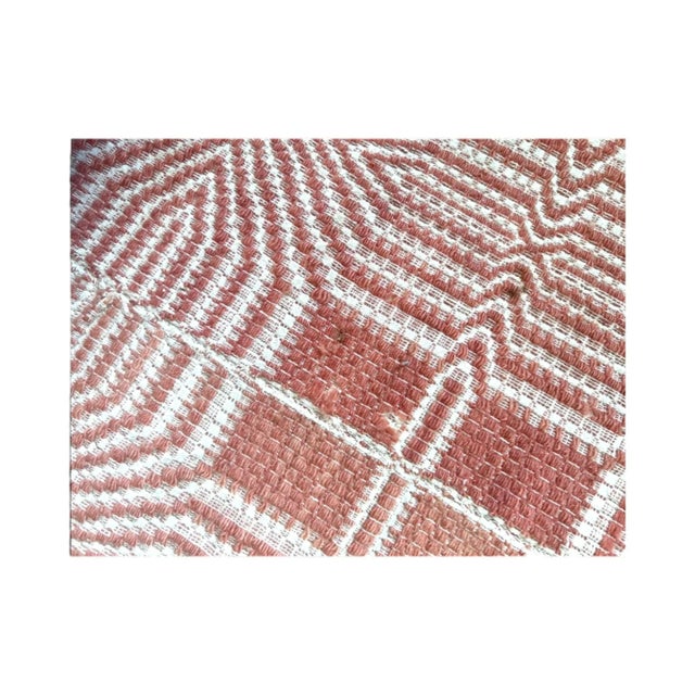 Antique Early American C. 1840 Orange and White Woven Jacquard Blanket Coverlet For Sale - Image 4 of 6