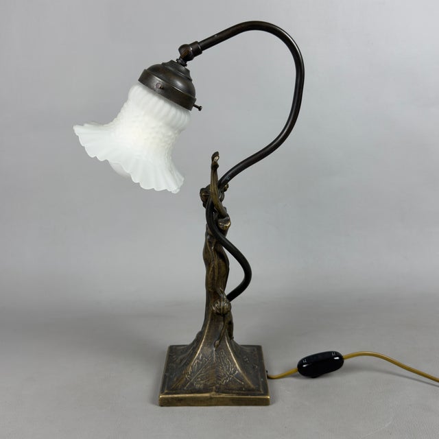 Liberty Table Lamp in Brass and Opaline Glass For Sale - Image 5 of 11
