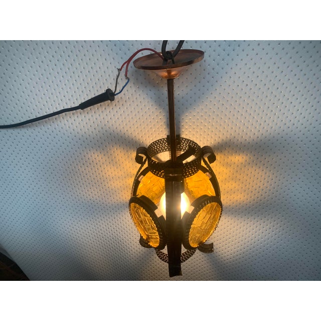 Vintage Hanging Lamp in Metal and Copper with Honey Glass, 1970s For Sale - Image 15 of 18