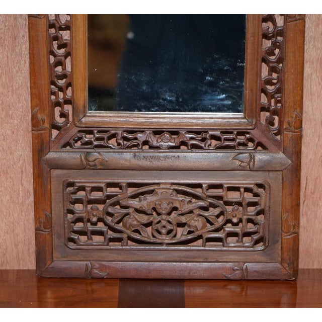 Chinese Carved Wood Mirror Panel Depicting Bats Symbol of Happiness & Good Fortune For Sale - Image 3 of 10