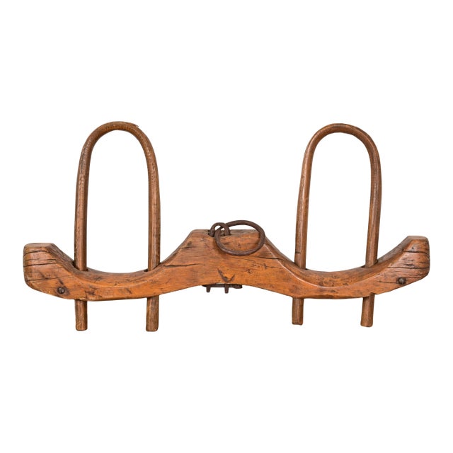 Antique Wooden Ox Yoke – Hand-Carved Farm Wall Sculpture For Sale