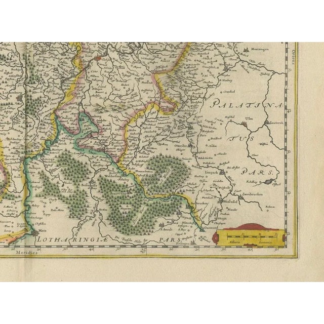 Paper Antique Map of Trier and Luxembourg by Joan Blaeu, Amsterdam, 1640 For Sale - Image 7 of 10
