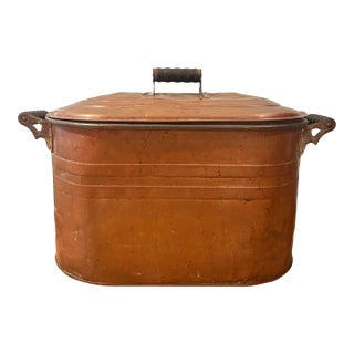 Antique Early 1900’s Large Copper Laundry Wash Boiler With Lid & Wood Handles For Sale